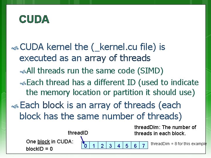 CUDA kernel the (_kernel. cu file) is executed as an array of threads All