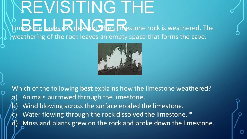 REVISITING THE Limestone caves can develop when limestone rock is weathered. The BELLRINGER weathering