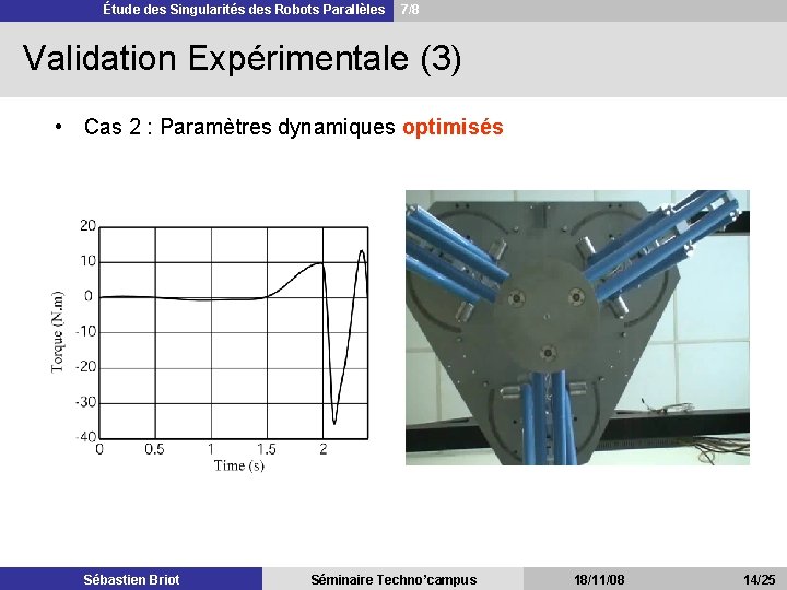 Étude des Singularités des Robots Parallèles 7/8 Validation Expérimentale (3) • Cas 2 :