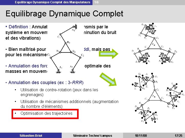 Equilibrage Dynamique Complet des Manipulateurs 1/6 Equilibrage Dynamique Complet • Définition : Annulation des