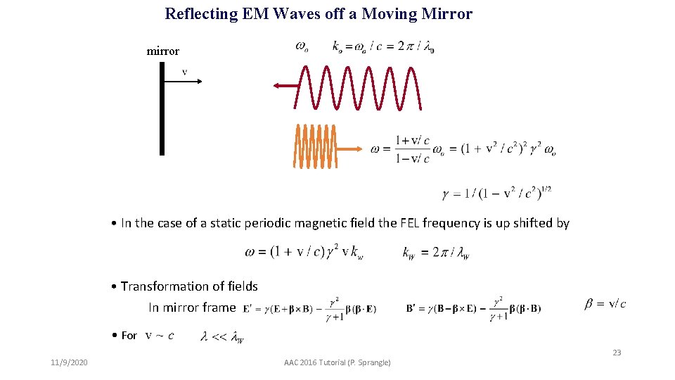 Reflecting EM Waves off a Moving Mirror mirror • In the case of a