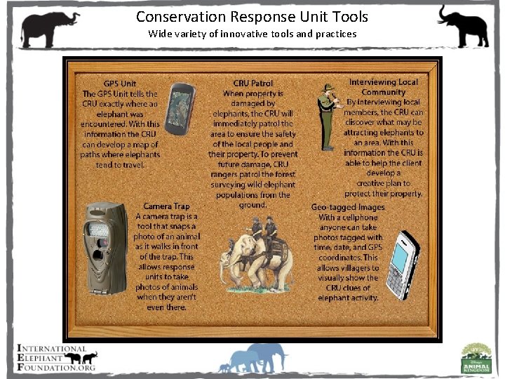 Conservation Response Unit Tools Wide variety of innovative tools and practices 