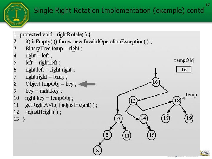 Single Right Rotation Implementation (example) contd 17 Single Right Rotation Implementation (example) contd 17