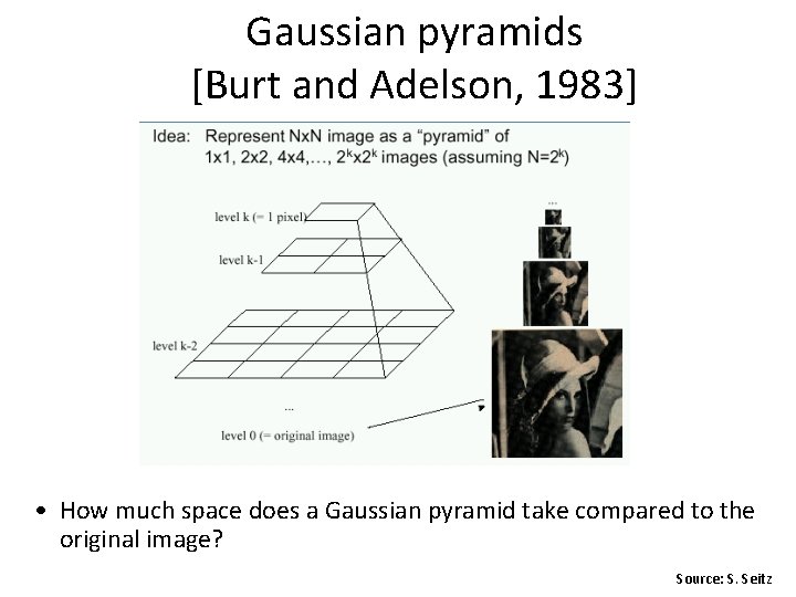 Gaussian pyramids [Burt and Adelson, 1983] • How much space does a Gaussian pyramid