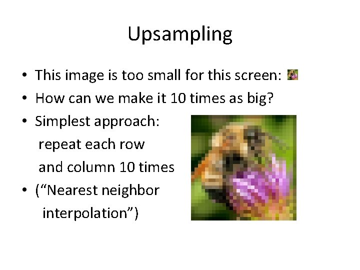 Upsampling • This image is too small for this screen: • How can we