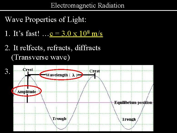 Electromagnetic Radiation Wave Properties of Light: 1. It’s fast! …c = 3. 0 x