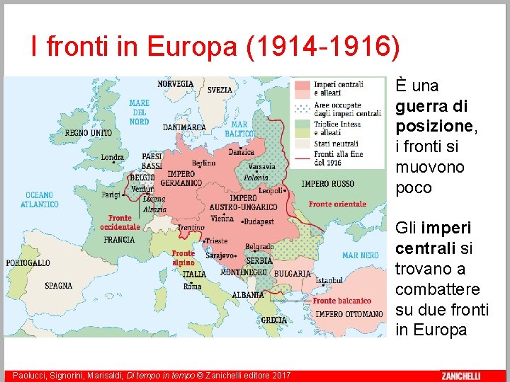 I fronti in Europa (1914 -1916) È una guerra di posizione, i fronti si