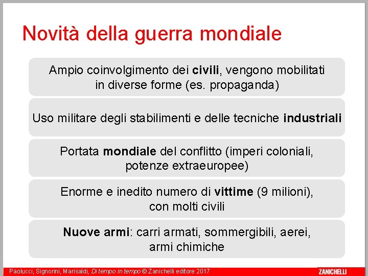 Novità della guerra mondiale Ampio coinvolgimento dei civili, vengono mobilitati in diverse forme (es.