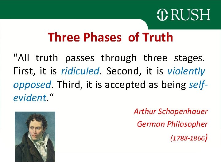 Three Phases of Truth "All truth passes through three stages. First, it is ridiculed.