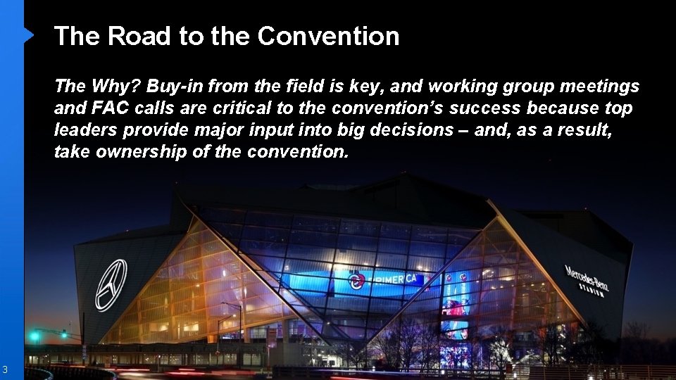The Road to the Convention The Why? Buy-in from the field is key, and