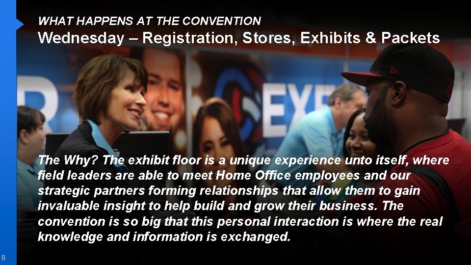 WHAT HAPPENS AT THE CONVENTION Wednesday – Registration, Stores, Exhibits & Packets The Why?