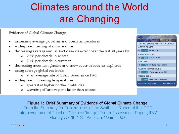 Climates around the World are Changing Figure 1: Brief Summary of Evidence of Global