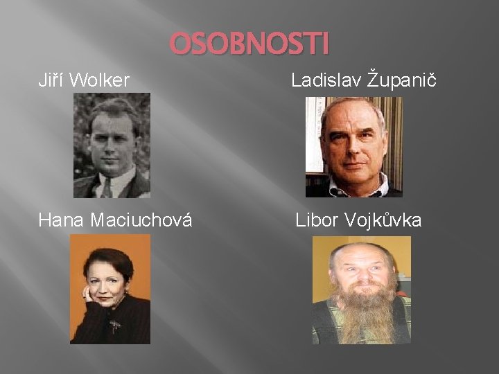 OSOBNOSTI Jiří Wolker Ladislav Županič Hana Maciuchová Libor Vojkůvka 