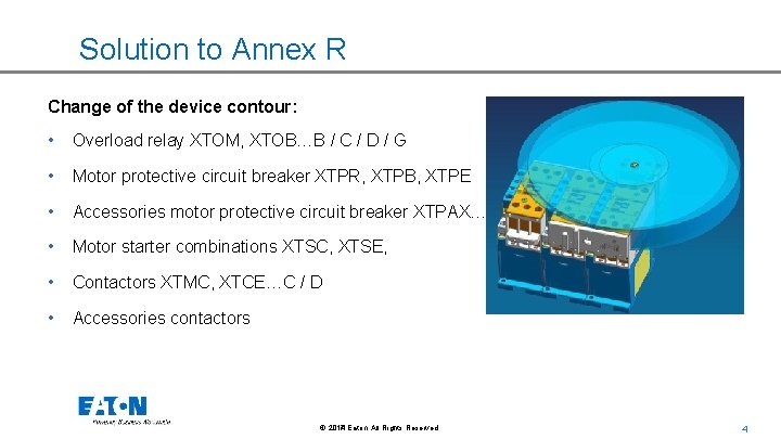 Solution to Annex R Change of the device contour: • Overload relay XTOM, XTOB…B