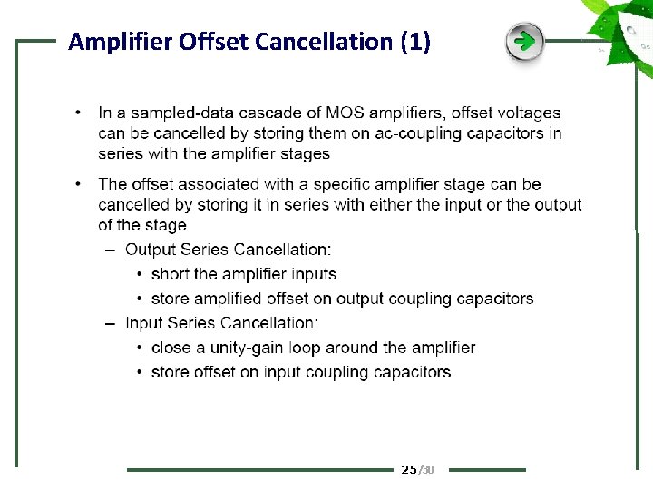 Amplifier Offset Cancellation (1) 25 /30 