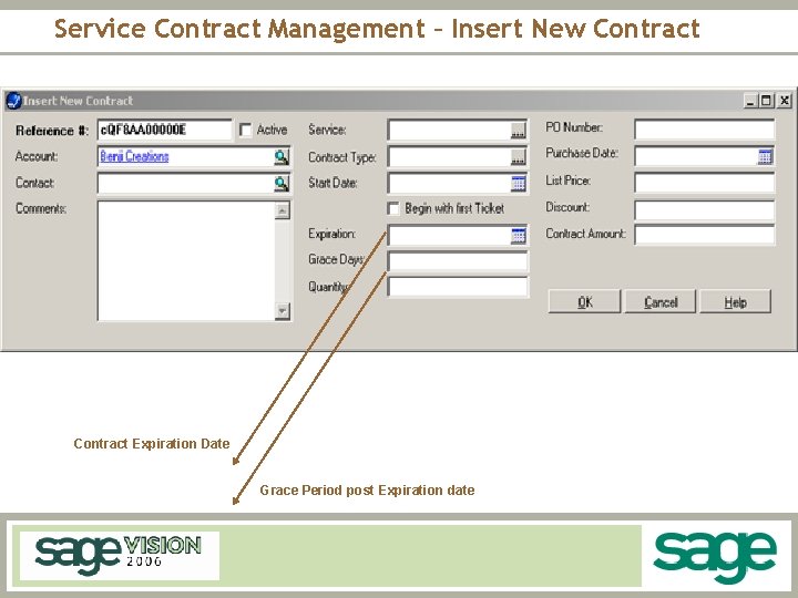 Service Contract Management – Insert New Contract Expiration Date Grace Period post Expiration date