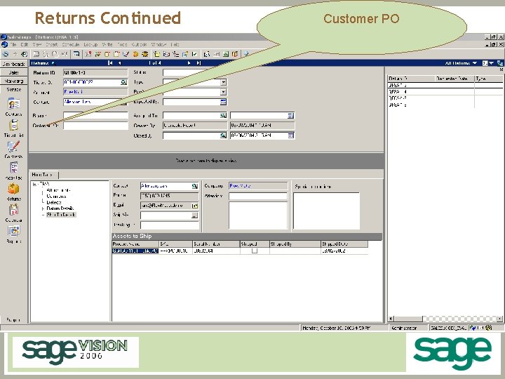 Returns Continued Customer PO 