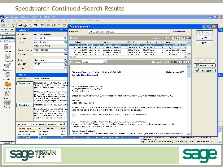 Speedsearch Continued –Search Results 