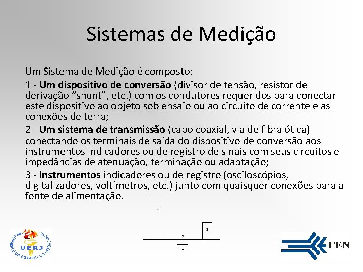 Sistemas de Medição Um Sistema de Medição é composto: 1 - Um dispositivo de
