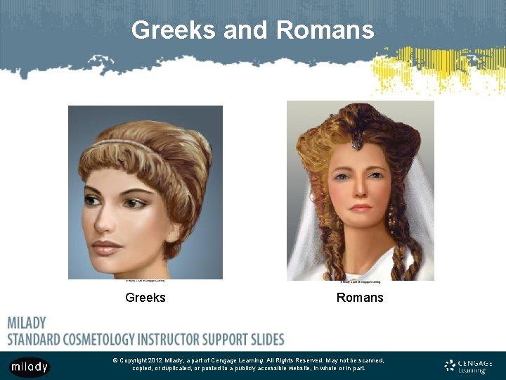 Greeks and Romans Greeks Romans © Copyright 2012 Milady, a part of Cengage Learning.