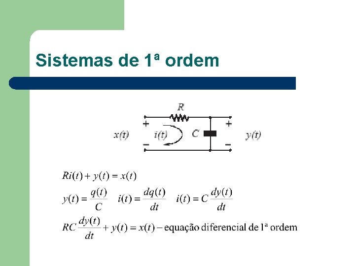 Sistemas de 1ª ordem Sistemas de 1ª ordem