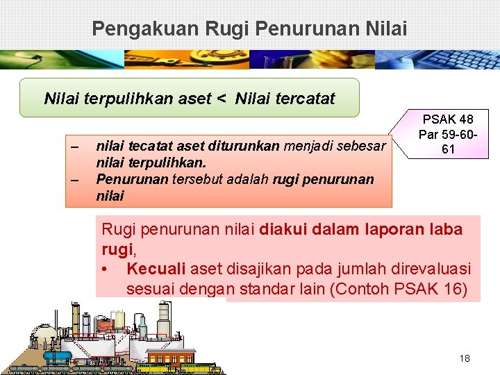 Pengakuan Rugi Penurunan Nilai terpulihkan aset < Nilai tercatat – – nilai tecatat aset