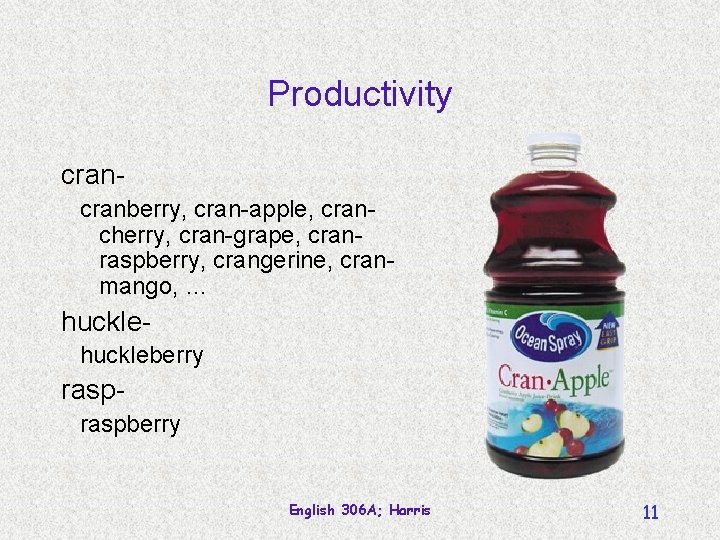 Productivity cranberry, cran-apple, crancherry, cran-grape, cranraspberry, crangerine, cranmango, … huckleberry raspberry English 306 A;