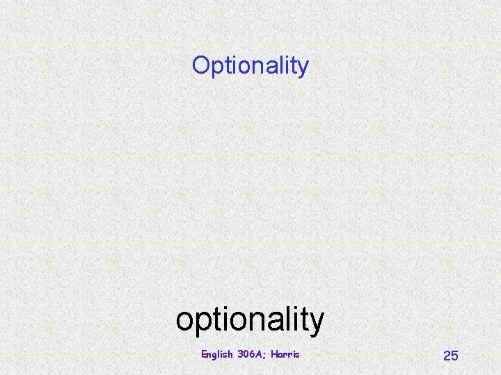 Optionality optionality English 306 A; Harris 25 