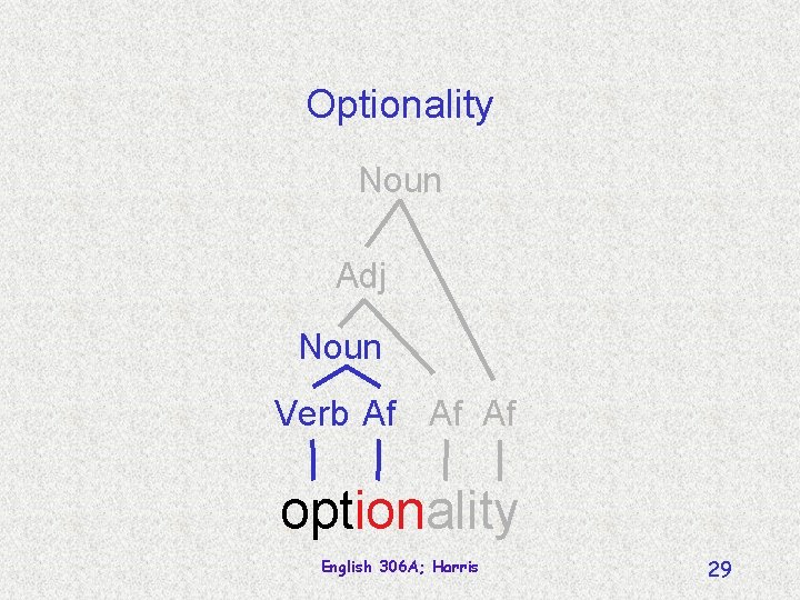 Optionality Noun Adj Noun Verb Af Af Af optionality English 306 A; Harris 29