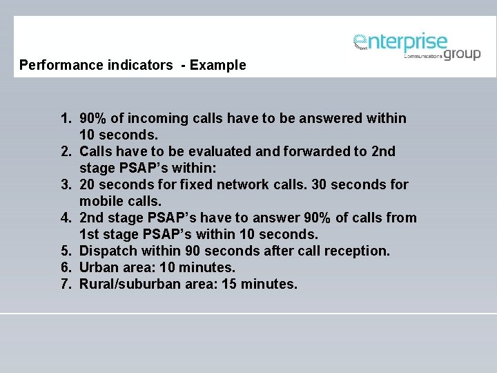  Performance indicators - Example 1. 90% of incoming calls have to be answered