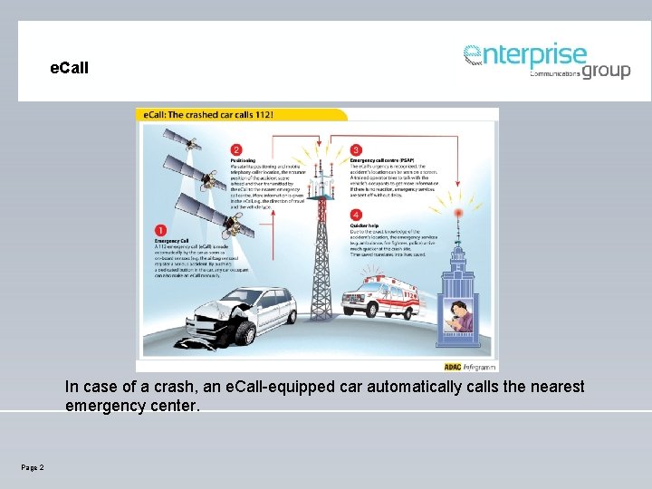 e. Call In case of a crash, an e. Call-equipped car automatically calls the