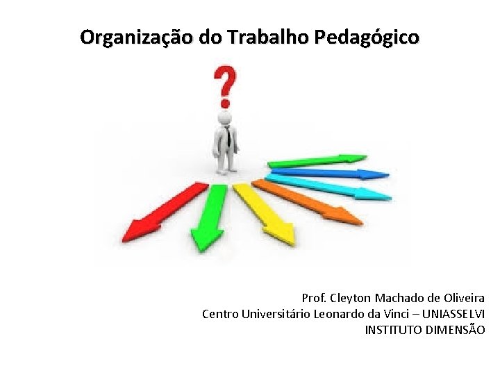 Organização do Trabalho Pedagógico Prof. Cleyton Machado de Oliveira Centro Universitário Leonardo da Vinci