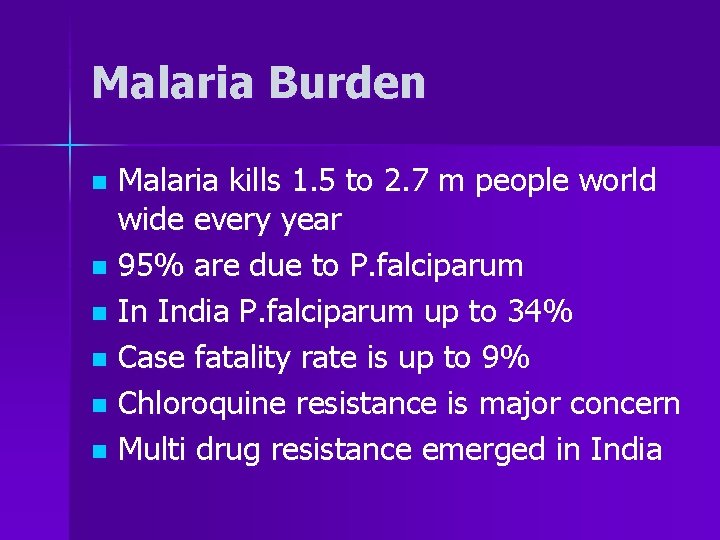 Malaria Burden Malaria kills 1. 5 to 2. 7 m people world wide every