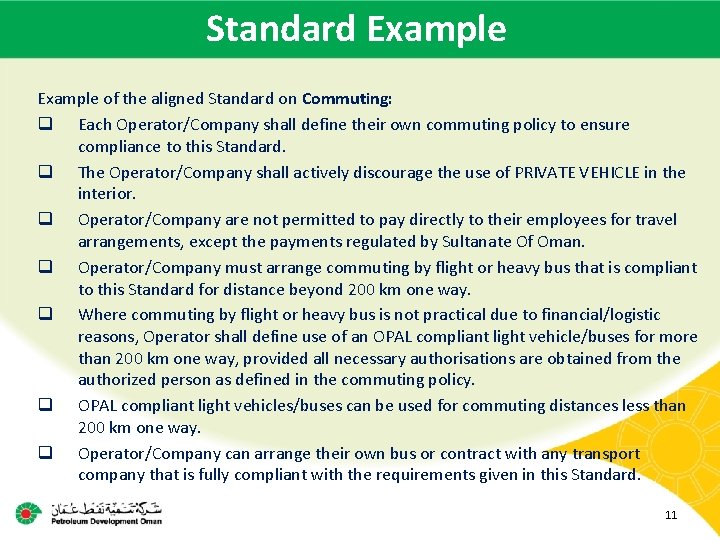 Objective Standard Example OPAL SP 2000 Road Safety Standard Objectives Provide