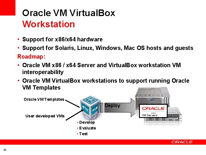 Oracle VM Virtual. Box Workstation • Support for x 86/x 64 hardware • Support