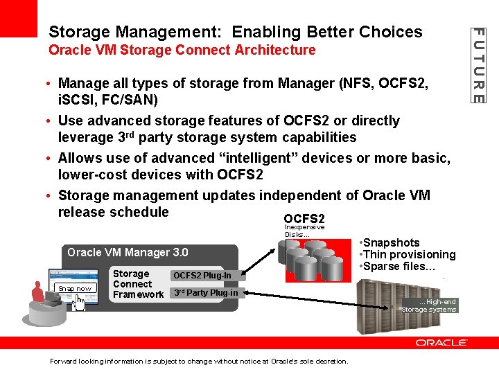 Oracle VM Storage Connect Architecture • Manage all types of storage from Manager (NFS,