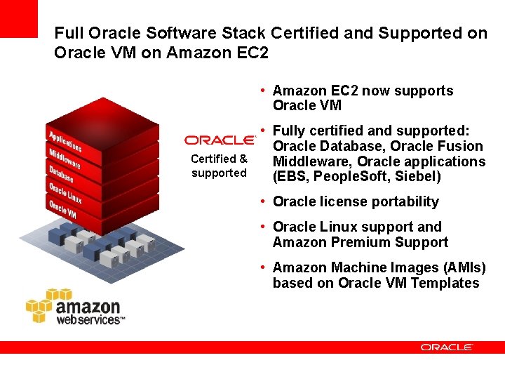 Full Oracle Software Stack Certified and Supported on Oracle VM on Amazon EC 2