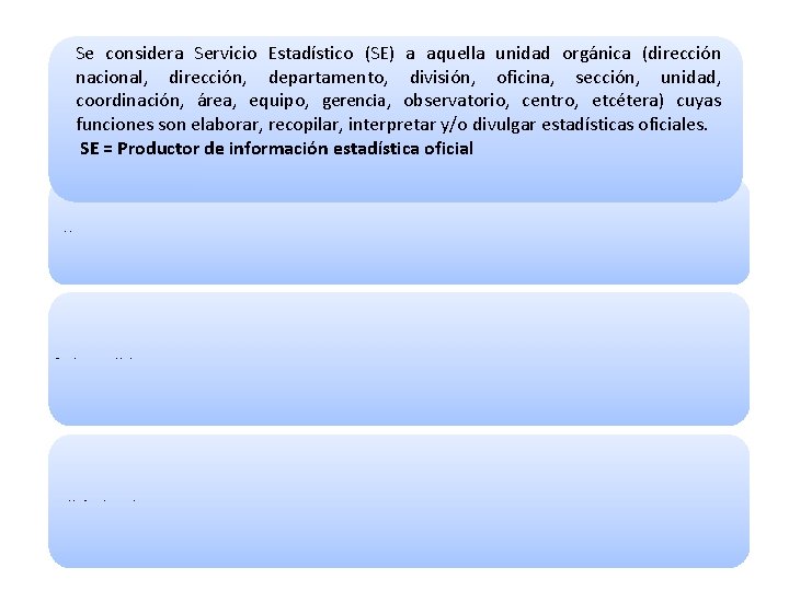 Se considera Servicio Estadístico (SE) a aquella unidad orgánica (dirección nacional, dirección, departamento, división, Se considera Servicio Estadístico (SE) a aquella unidad orgánica (dirección nacional, dirección, departamento, división,