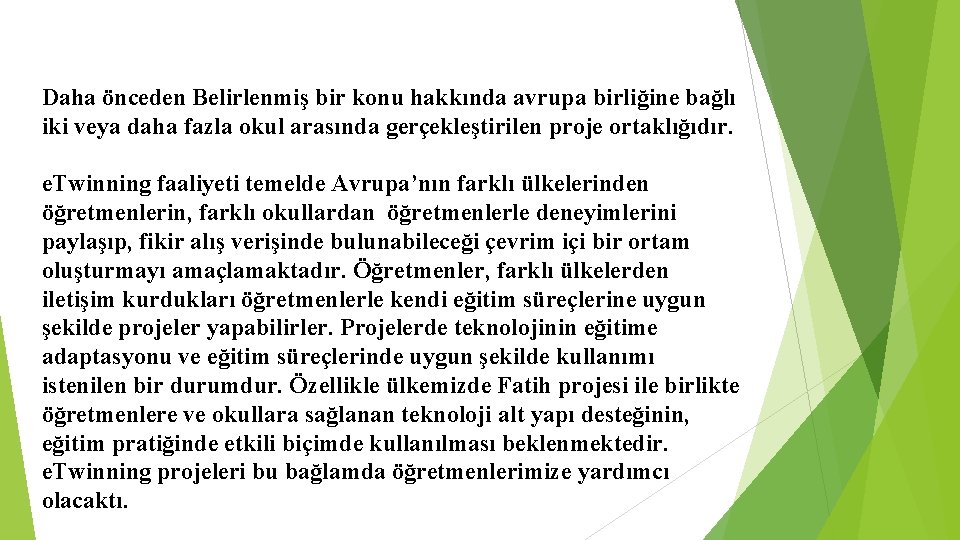 Daha önceden Belirlenmiş bir konu hakkında avrupa birliğine bağlı iki veya daha fazla okul