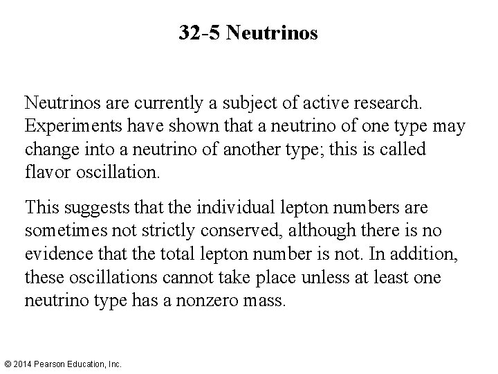 32 -5 Neutrinos are currently a subject of active research. Experiments have shown that