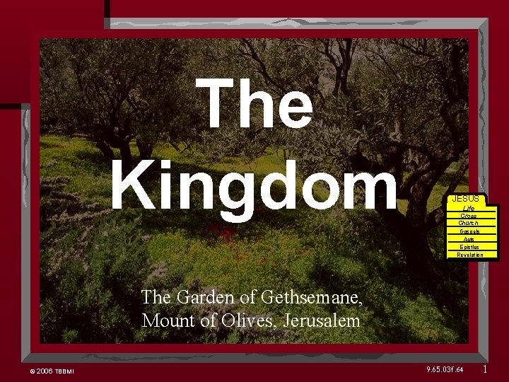 The Kingdom JESUS Life Cross Church Gospels Acts Epistles Revelation The Garden of Gethsemane,