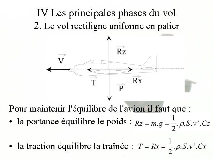 IV Les principales phases du vol 2. Le vol rectiligne uniforme en palier Pour