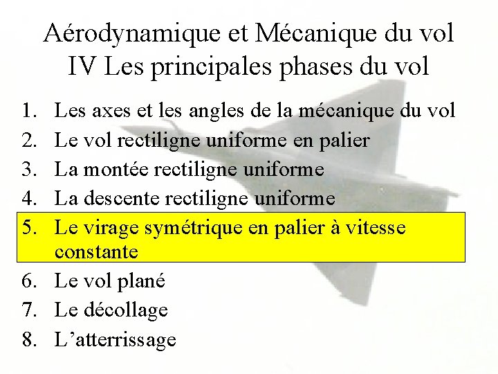 Aérodynamique et Mécanique du vol IV Les principales phases du vol 1. 2. 3.