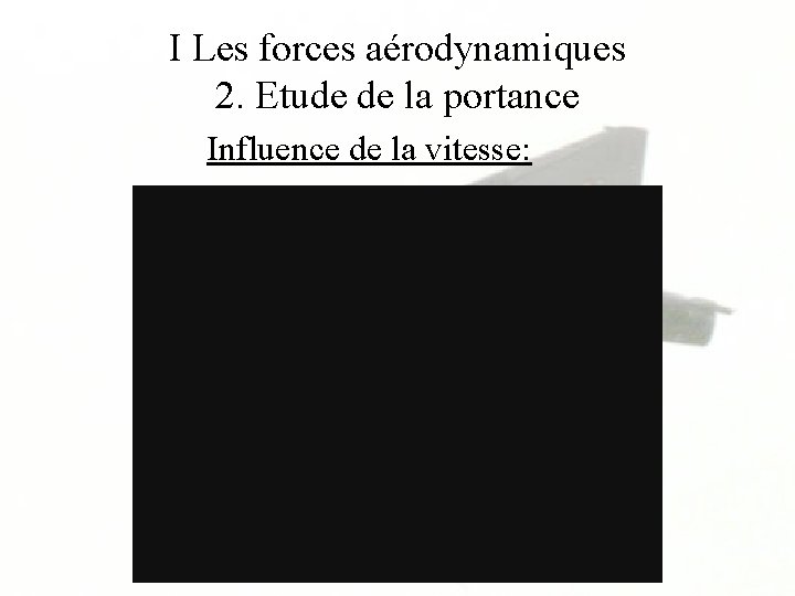 I Les forces aérodynamiques 2. Etude de la portance Influence de la vitesse: 