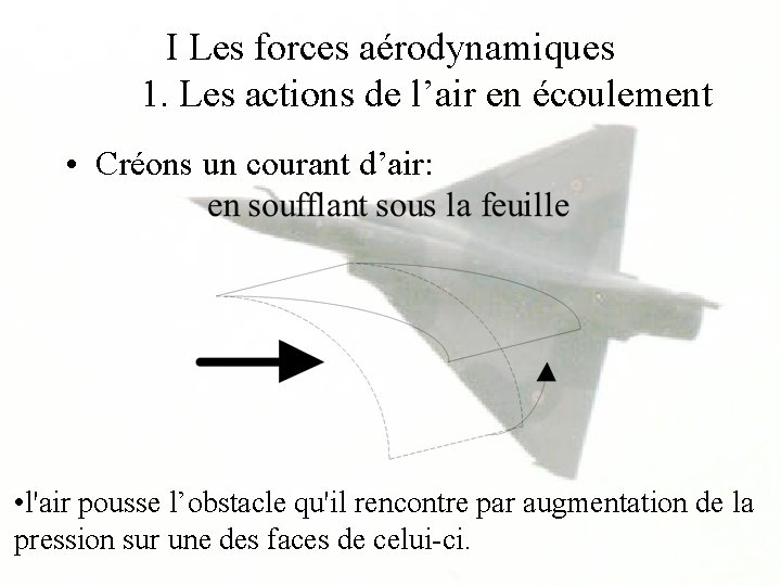 I Les forces aérodynamiques 1. Les actions de l’air en écoulement • Créons un