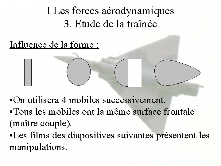 I Les forces aérodynamiques 3. Etude de la traînée Influence de la forme :