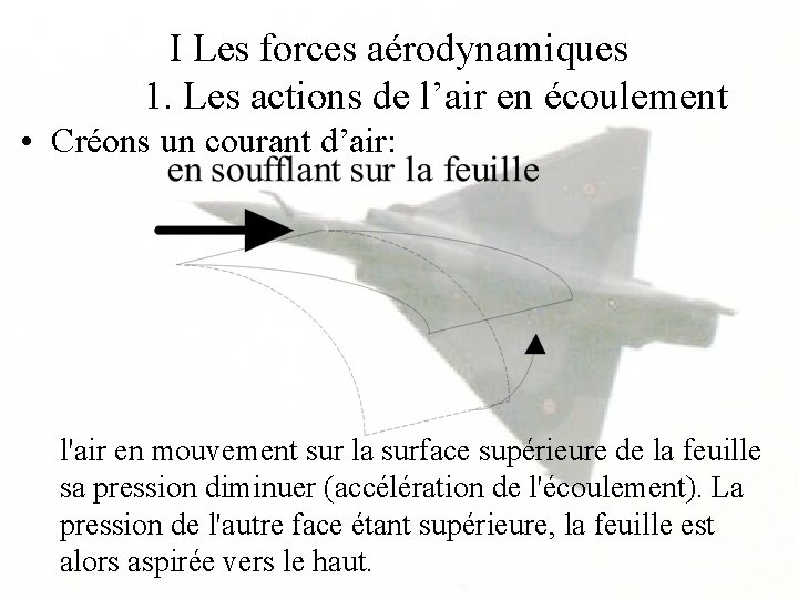 I Les forces aérodynamiques 1. Les actions de l’air en écoulement • Créons un