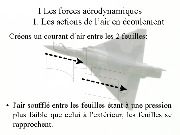 I Les forces aérodynamiques 1. Les actions de l’air en écoulement Créons un courant