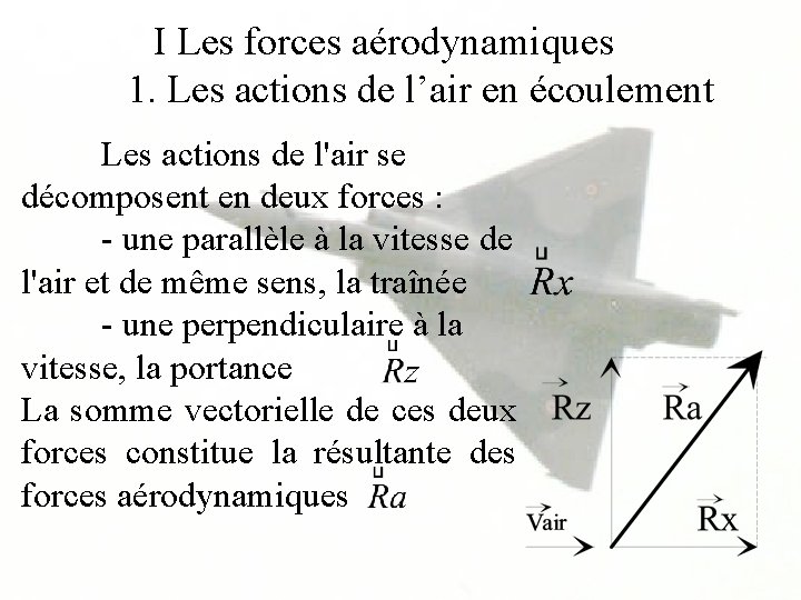 I Les forces aérodynamiques 1. Les actions de l’air en écoulement Les actions de