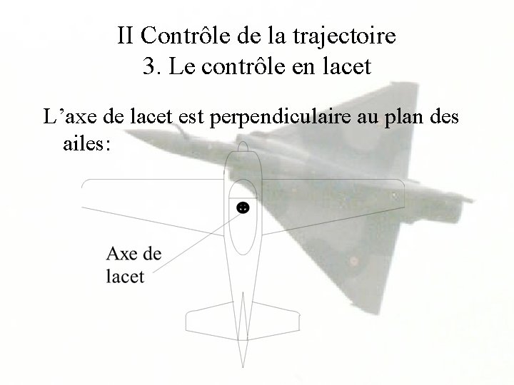 II Contrôle de la trajectoire 3. Le contrôle en lacet L’axe de lacet est